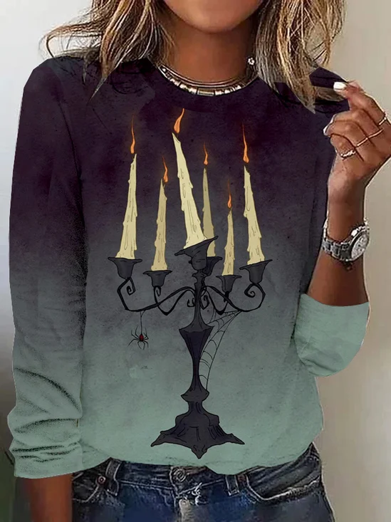 T-shirts Décontracté Printemps / Automne Toussaint Coupe Régulière Manches Longues Régulier Régulier Élasticité moyenne T.-N.-L. pour Femmes