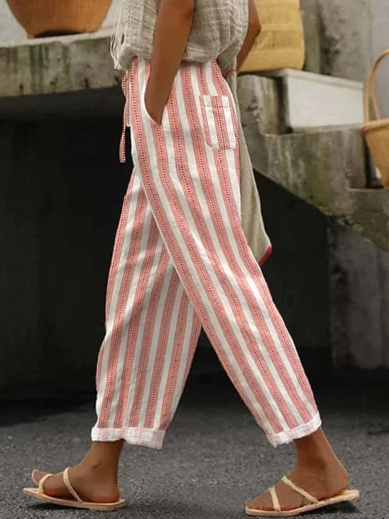Pantalons Rayé Décontracté Printemps / Automne Polyester Naturel Quotidien Ample Pantalons Harem Long pour Femmes