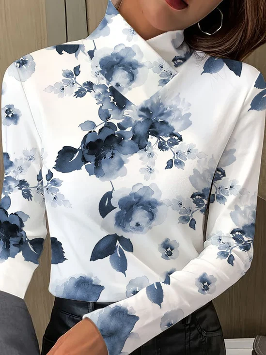 Chemisiers1 Rétro Floral Printemps / Automne Polyester Quotidien Coupe Régulière chaleur Meilleure vente Régulier pour Femmes