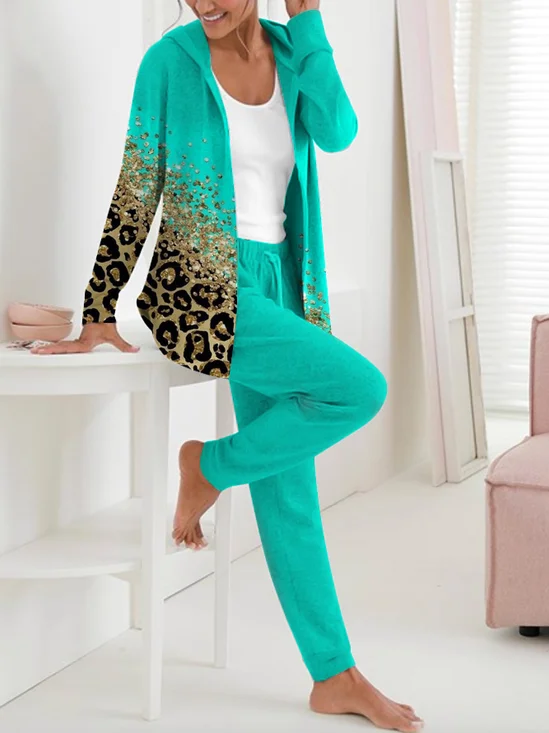Deux Pièces Ensembles Décontracté Printemps / Automne Motif Léopard Polyester Naturel Quotidien Manteau avec Pantalons Régulier T.-N.-L. pour Femmes
