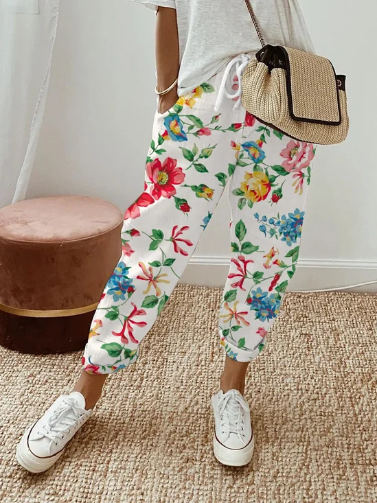 Pantalons Décontracté Floral Printemps / Automne Polyester Naturel Quotidien Pantalon droit Droit Régulier pour Femmes