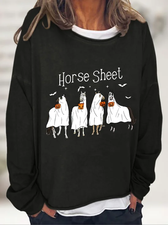 Sweat-shirts Décontracté Printemps / Automne Toussaint Quotidien Manches Longues en Mélangé de Coton Régulier Droit Régulier pour Femmes