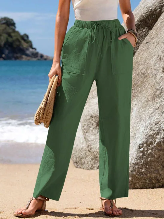 Pantalons Femmes Décontracté Plain Printemps / Automne Polyester Aucune élasticité Cordon de Serrage Taille Élastique Pantalon droit Droit