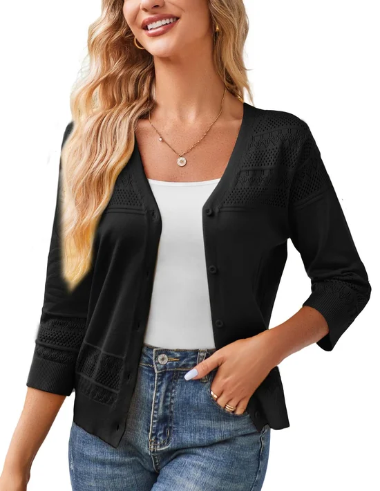 Cardigans Décontracté Plain Printemps / Automne Polyester Coupe Régulière Manches Longues Cache-cœur Régulier Élasticité moyenne pour Femmes