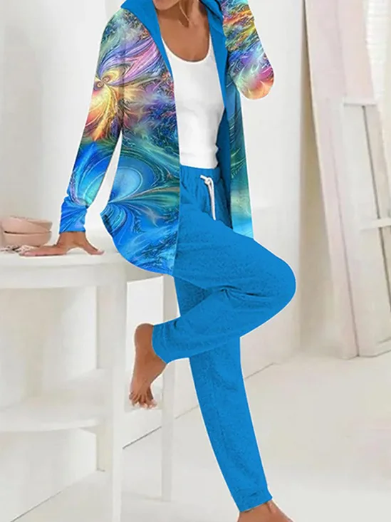 Deux Pièces Ensembles Décontracté Abstrait Printemps / Automne Naturel Ample Manches Longues Manteau avec Pantalons Droit Régulier pour Femmes
