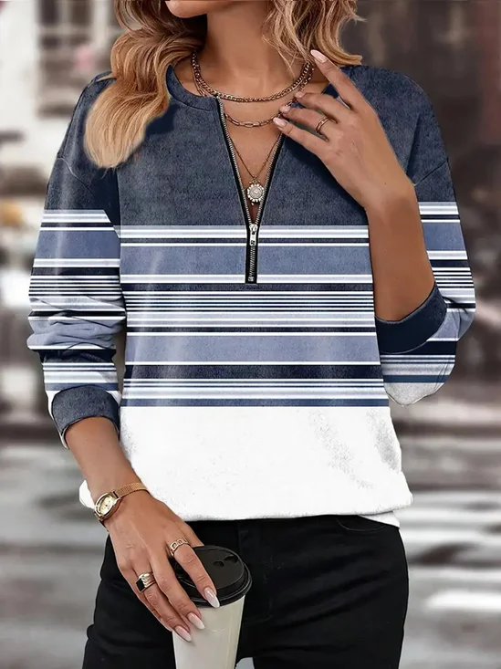 Sweat-shirts Femmes Géométrique Décontracté Printemps / Automne Zip Quotidien Manches Longues Entaillé en Mélangé de Coton Régulier