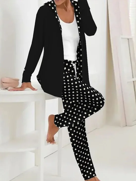 Deux Pièces Ensembles Pois Polka Décontracté Printemps / Automne Sweat-shirt à Capuche Naturel Ample Manches Longues Droit T.-N.-L. pour Femmes