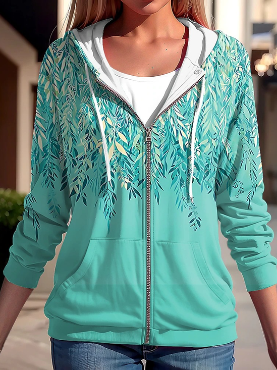 Manches Longues Régulier Feuille Blouson Zip pour Femmes