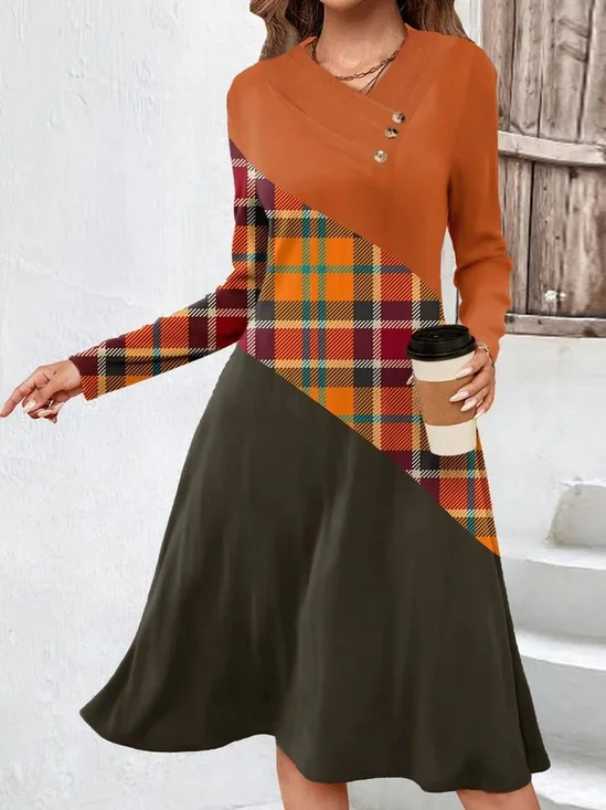 Femmes Bloc de Couleur Orange Confortable Dentelle Robe Mi-Longue Décontracté