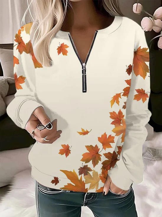 Sweat-shirts Décontracté Floral Printemps / Automne Polyester Naturel Manches Longues Droit Régulier T.-N.-L. pour Femmes