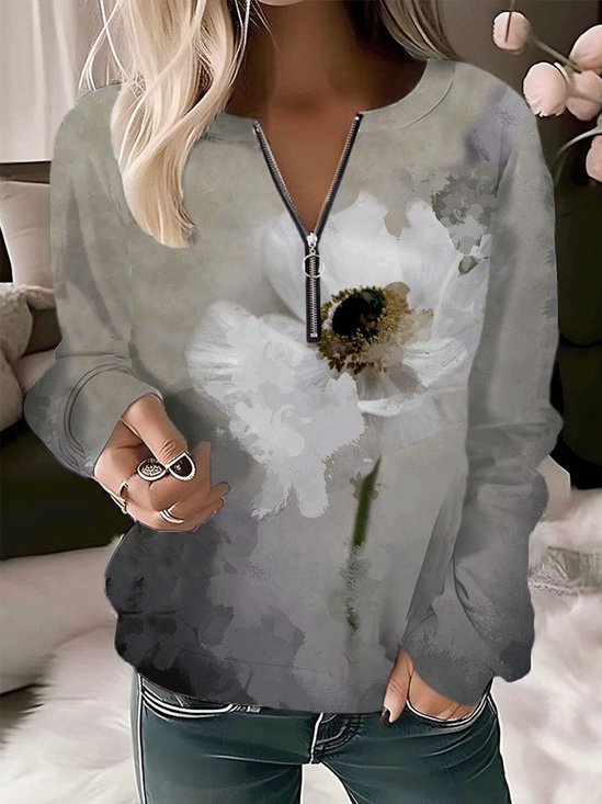 Sweat-shirts Décontracté Floral Printemps / Automne Micro-élasticité Quotidien Ample Manches Longues Col Rond T.-N.-L. pour Femmes