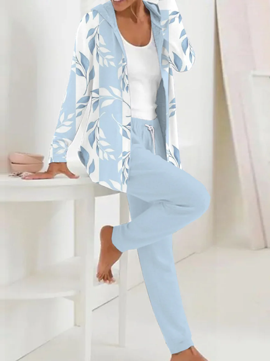Deux Pièces Ensembles Décontracté Floral Printemps / Automne Sweat-shirt à Capuche Naturel Micro-élasticité Quotidien Ample Manches Longues pour Femmes
