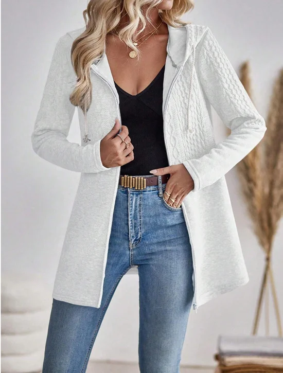 Sweat-shirt à Capuche Manches Longues Régulier Plain Blouson Zip pour Femmes