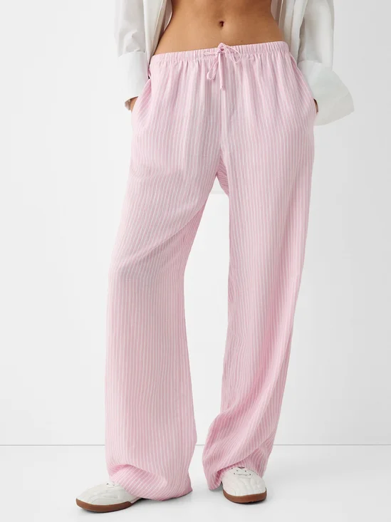 Pantalons Femmes Rayé Décontracté Printemps / Automne Polyester Ample Taille Élastique Pantalon droit Long Droit