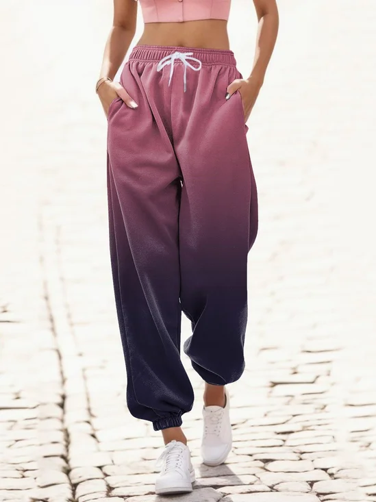 Pantalons Décontracté Ombre Printemps / Automne Naturel Ample Long Pantalon à bandes à la cheville Droit Régulier pour Femmes