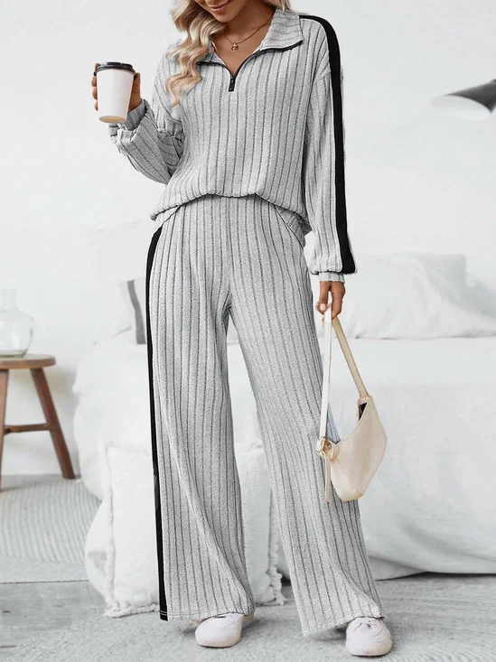 Deux Pièces Ensembles Décontracté Bloc de Couleur Printemps / Automne Naturel Ample Jersey Manches Longues Top Avec Pantalons Régulier pour Femmes