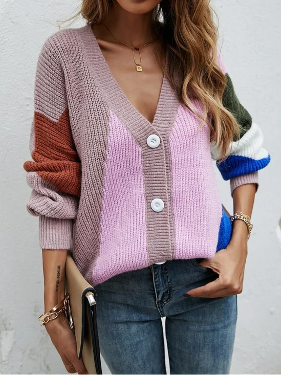 Cardigans Femmes Décontracté Bloc de Couleur Hiver Micro-élasticité Quotidien Ample Manches Longues Laine/Tricot Régulier