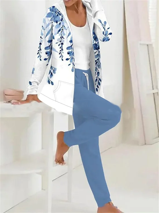 Deux Pièces Ensembles Bloc de Couleur Décontracté Printemps / Automne Sweat-shirt à Capuche Micro-élasticité Quotidien Jersey Droit Régulier pour Femmes