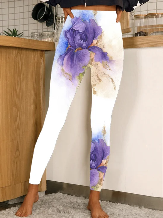 Pantalons De Yoga Femmes Décontracté Floral Toutes Les Saisons Naturel Aucune élasticité Serré Pantalon coupe slim Long Droit