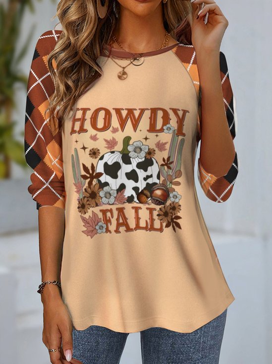 T-shirts Femmes Décontracté Printemps / Automne Plaid Vacances Ample Jersey Toussaint Manches Longues Régulier