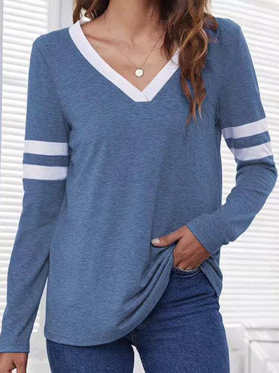 T-shirts Décontracté Bloc de Couleur Printemps / Automne Micro-élasticité Quotidien Ample Jersey Régulier Droit pour Femmes