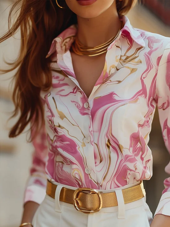 Chemises Décontracté Printemps / Automne Motif dégradé Polyester Imprimé Léger Coupe Régulière Manches trois quarts Droit pour Femmes