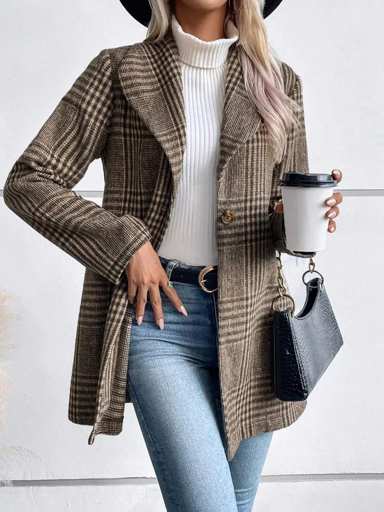 Col Châle Manches Longues Poids lourd Plaid Blouson pour Femmes