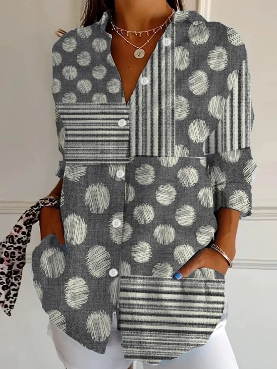 Chemises Rayé Décontracté Printemps / Automne Polyester Aucune élasticité Quotidien Coupe Régulière Manches trois quarts Droit pour Femmes