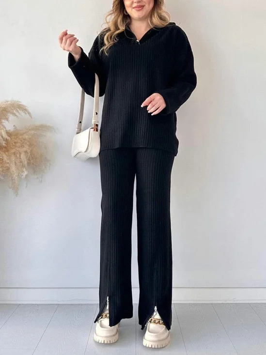 Deux Pièces Ensembles Femmes Décontracté Plain Printemps / Automne Tricoté Naturel Ample Taille Élastique Régulier Élasticité moyenne
