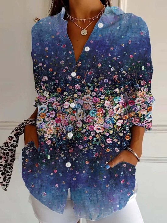 Chemises Décontracté Floral Printemps / Automne Léger Aucune élasticité Quotidien Régulier Droit Col de Chemise pour Femmes