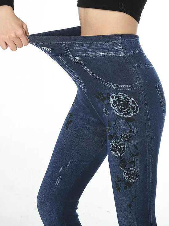 Pantalons De Yoga Femmes Décontracté Floral Toutes Les Saisons Polyester Naturel à Haute Élasticité Quotidien Legging Droit
