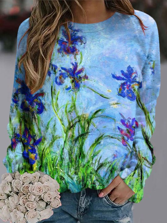 Sweat-shirts Décontracté Floral Printemps / Automne Micro-élasticité Quotidien Manches Longues Régulier Droit Régulier pour Femmes