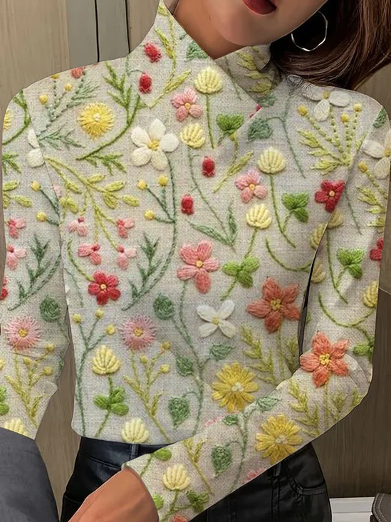 Chemisiers1 Femmes Décontracté Floral Printemps / Automne Micro-élasticité Quotidien chaleur Meilleure vente Droit Régulier