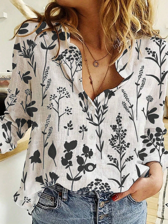 Chemises Femmes Décontracté Floral Printemps / Automne Polyester Léger Quotidien Manches Longues Régulier Col de Chemise