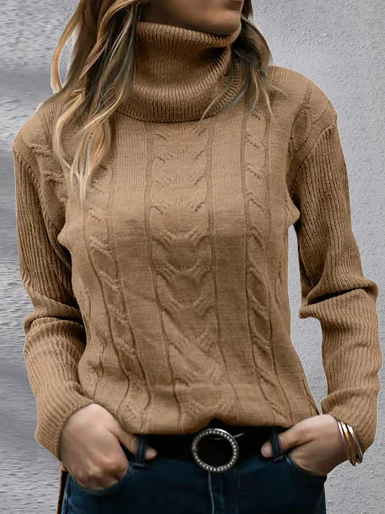 Pulls Femmes Décontracté Plain Hiver Naturel Micro-élasticité Ample Col Roulé Fil/fil de laine Régulier