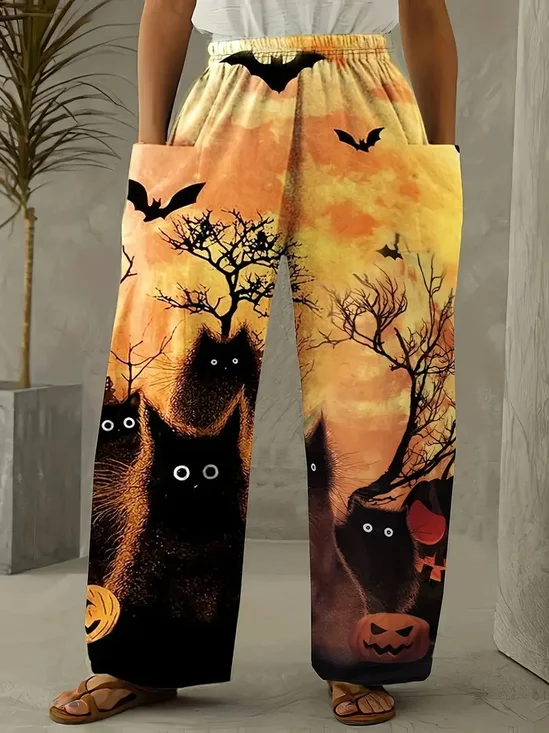 Pantalons Décontracté Printemps / Automne Toussaint Aucune élasticité Ample Coton Et Lin Pantalon droit Droit Régulier pour Femmes