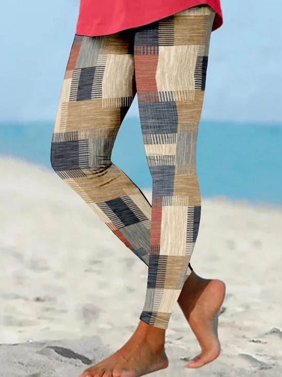 Pantalons De Yoga Décontracté Toutes Les Saisons Abstrait Plaid à Haute Élasticité Quotidien Serré Long Legging Régulier pour Femmes