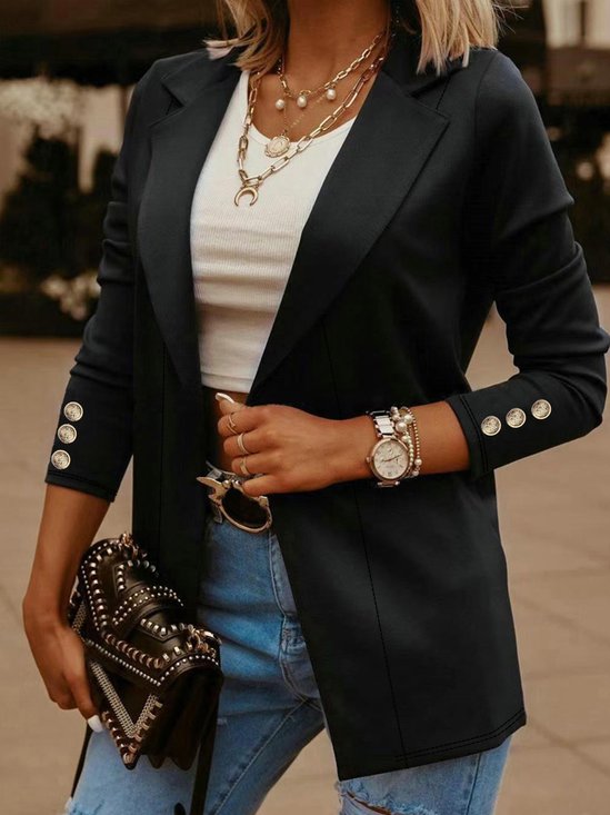 à Col Revers Manches Longues Régulier Plain Blazer Boucle pour Femmes