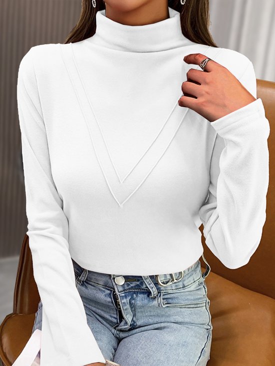 T-shirts Femmes Décontracté Plain Printemps / Automne Tricoté Quotidien Manches Longues Régulier Faux Col Non