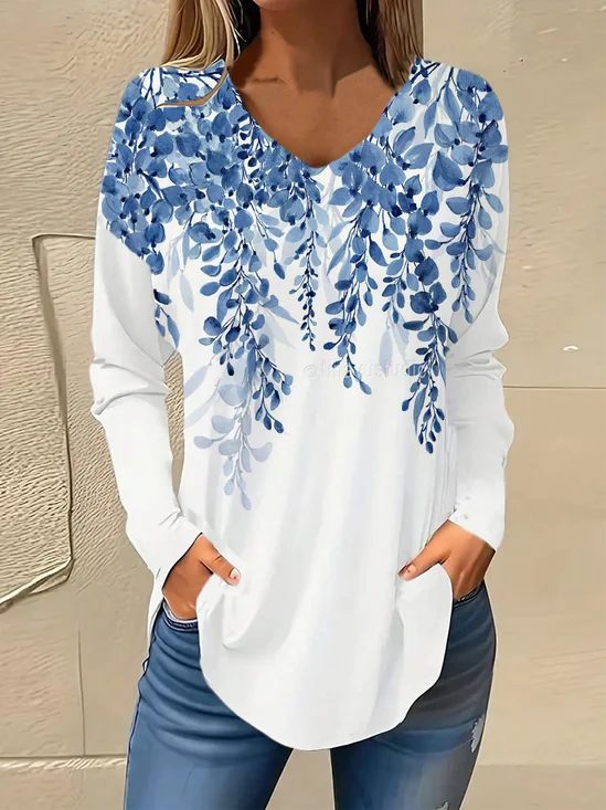Chemisiers1 Femmes Décontracté Floral Printemps / Automne Polyester Micro-élasticité Quotidien Ample Meilleure vente Droit