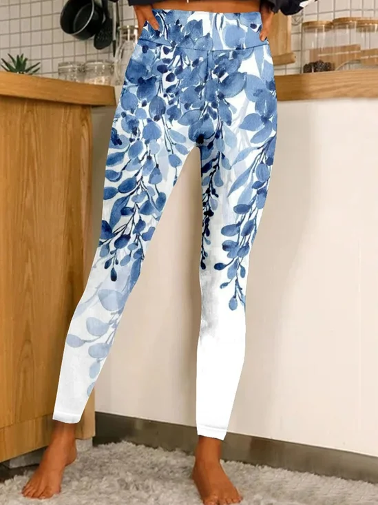 Pantalons De Yoga Décontracté Toutes Les Saisons Feuille Naturel Quotidien Serré Jersey Long Droit pour Femmes