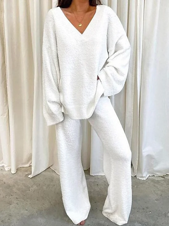 Deux Pièces Ensembles Femmes Décontracté Floral Printemps / Automne Polyester Micro-élasticité Quotidien Ample Manches Longues Top Avec Pantalons