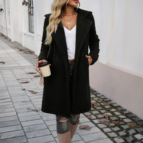 Sweat-shirt à Capuche Manches Longues Régulier Plain Veste Sherpa Caniche Blouson Boucle pour Femmes