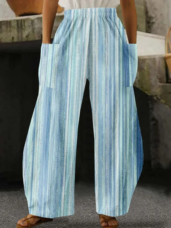 Pantalons Femmes Rayé Décontracté Printemps / Automne Polyester Naturel Taille Élastique Pantalon droit Long Régulier