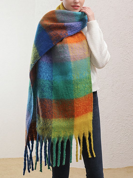 Écharpe Femmes Rétro Toutes Les Saisons Plaid Polyester Quotidien Écharpe Régulier