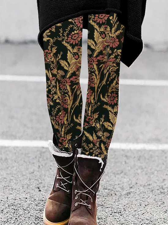Pantalons De Yoga Femmes Rétro Floral Toutes Les Saisons Naturel à Haute Élasticité Quotidien Serré Legging Régulier