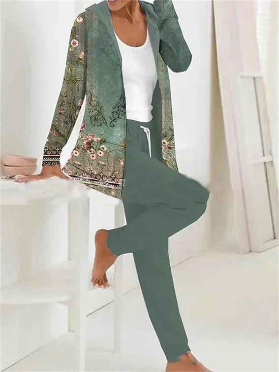Deux Pièces Ensembles Femmes Géométrique Décontracté Printemps / Automne Sweat-shirt à Capuche Naturel Ample Jersey Manches Longues Régulier