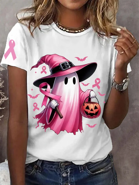 T-shirts Femmes Décontracté Été Toussaint Coton Micro-élasticité Quotidien Ample Manches Courtes Col Rond