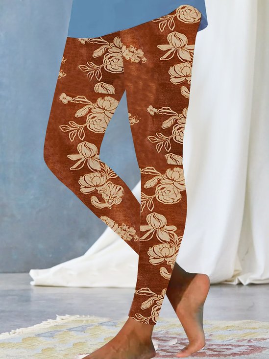 Pantalons De Yoga Femmes Décontracté Floral Toutes Les Saisons Naturel Aucune élasticité Quotidien Serré Jersey Long