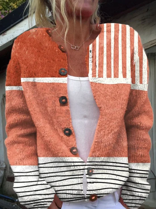 Cardigans Femmes Bloc de Couleur Décontracté Printemps / Automne Boutonné Micro-élasticité Quotidien Manches Longues Régulier Régulier